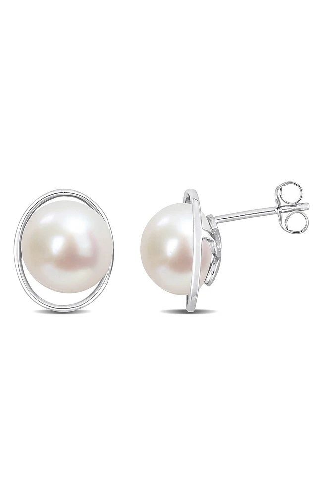 Sterling Silver 9.5-10mm Freshwater Cultured Pearl Stud Earrings