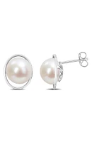 Sterling Silver 9.5-10mm Freshwater Cultured Pearl Stud Earrings