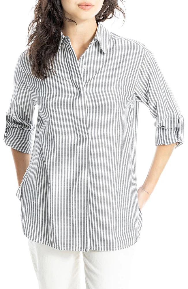 Stripe Oversize Long Sleeve Button-Up Tunic