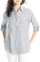 Stripe Oversize Long Sleeve Button-Up Tunic