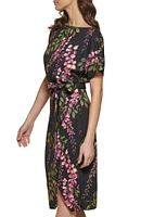 Boatneck Floral Print Dress