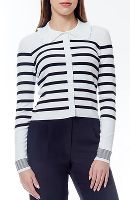 Adrian Stripe Ruffle Collar Crop Cardigan