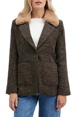 Faux Fur Collar Single Button Bouclé Blazer
