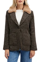 Faux Fur Collar Single Button Bouclé Blazer