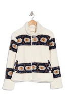 Geo Print Faux Fur Zip Jacket