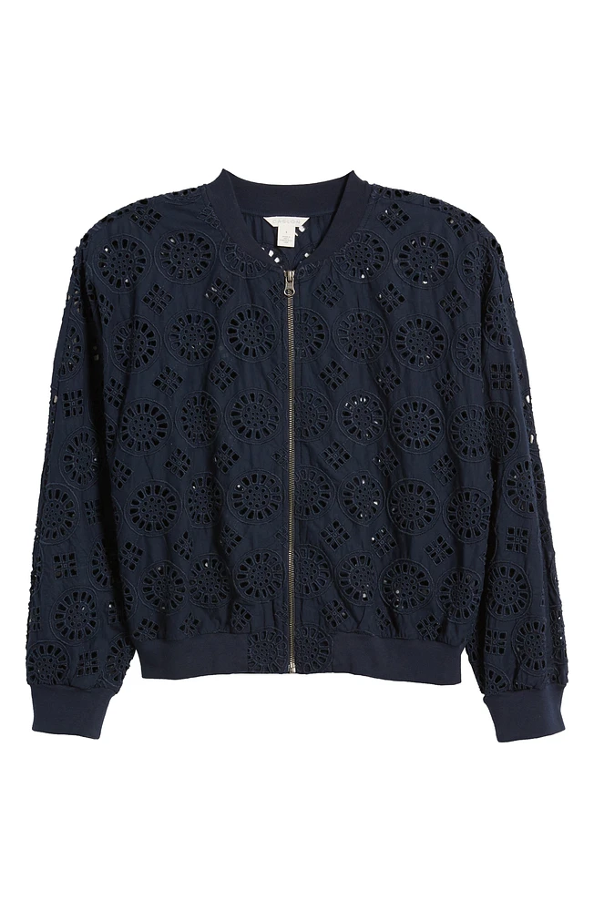 Cotton Eyelet Bomber Jacket