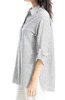 Stripe Oversize Long Sleeve Button-Up Tunic