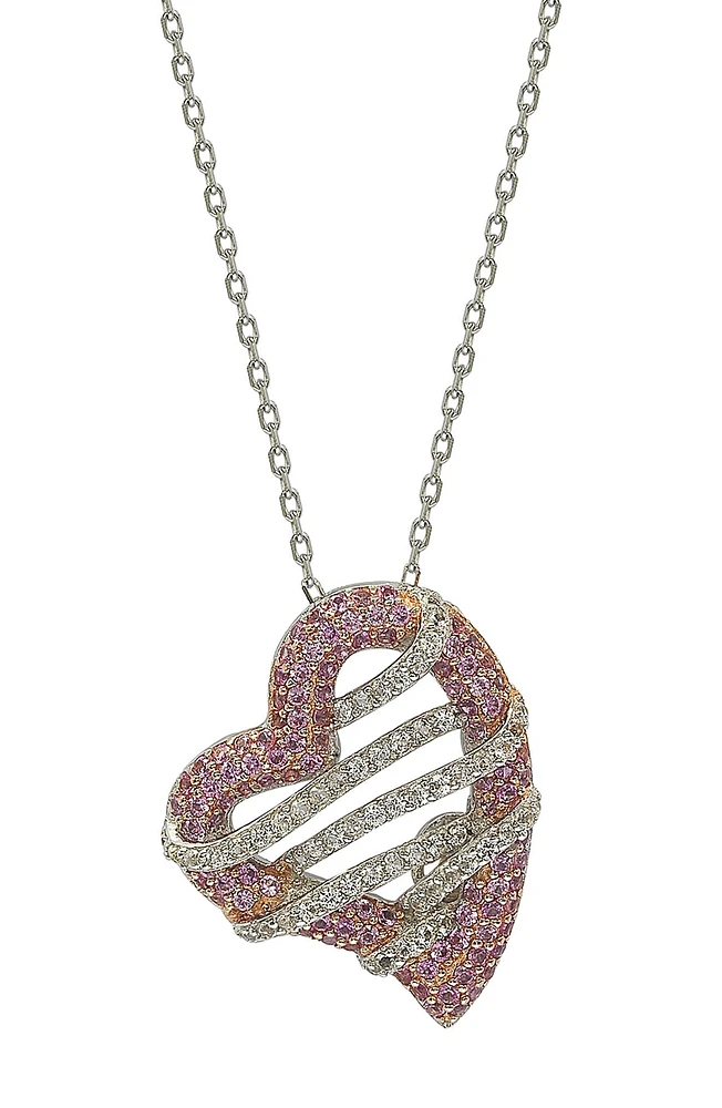 Sterling Silver & Pink Sapphire Heart Pendant Necklace