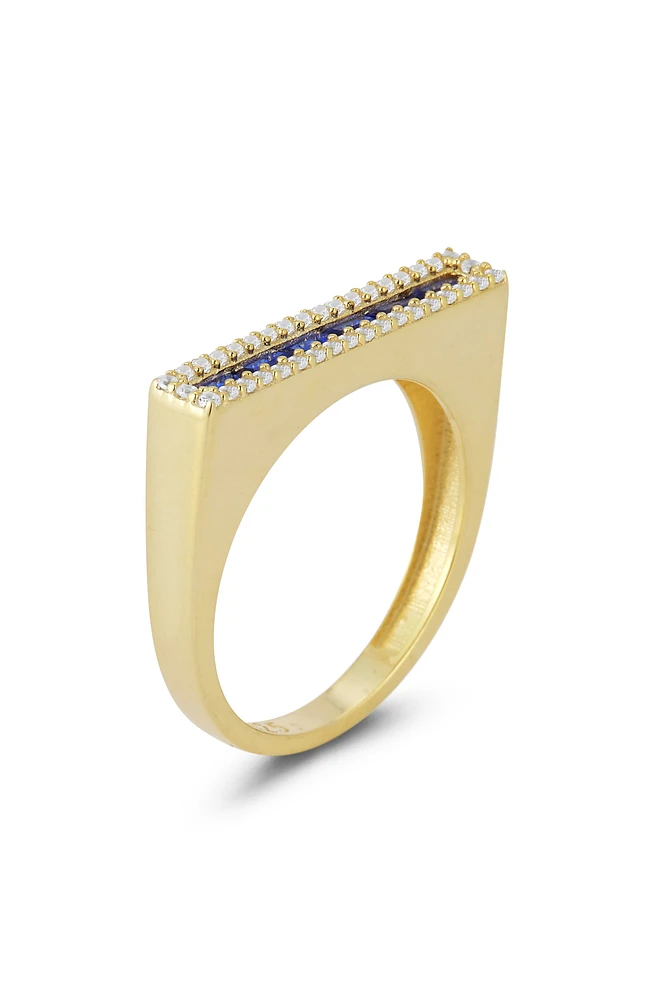 14K Gold Plated Sterling Silver & CZ Bar Ring