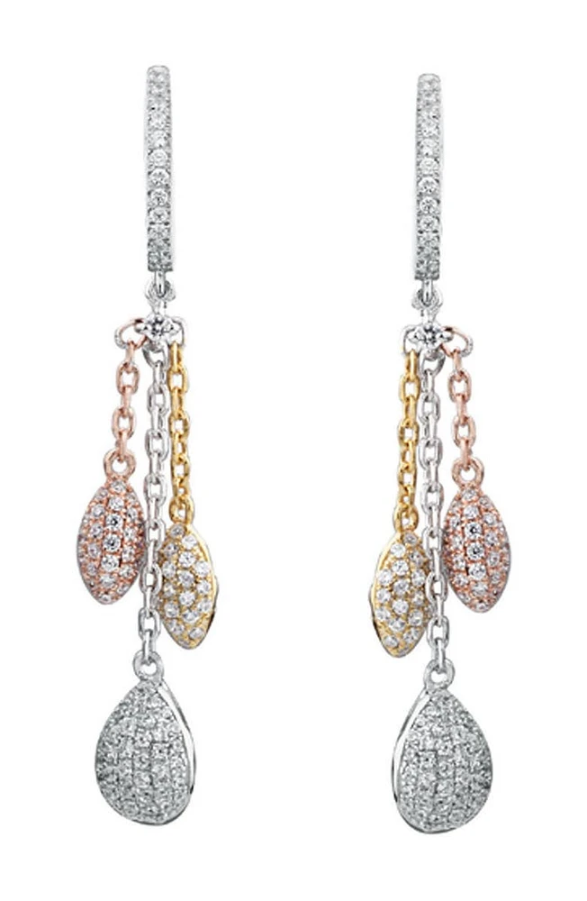 Tri-Tone CZ Dangle Earrings