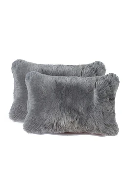 New Zealand 12x20 Genuine Sheepskin Pillow - Set of 2 - Gray