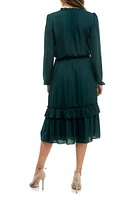 Tiered Long Sleeve Satin Dress