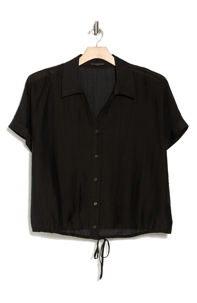 Short Sleeve Tie Front Button-Up Shirt