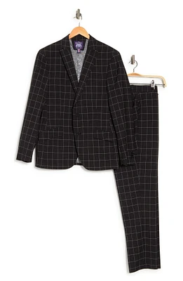 Black Windowpane Plaid Two Button Peak Lapel Suit