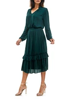 Tiered Long Sleeve Satin Dress