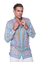 Geometric Print Linen & Cotton Blend Button-Up Shirt
