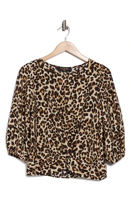 Leopard Front Twist Three-Quarter Sleeve Top