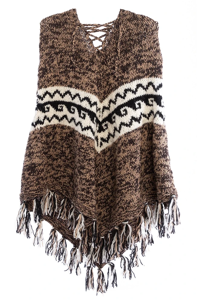 Tassel Wool Knit Poncho