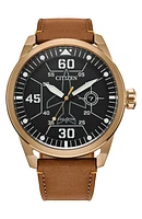 Avion Eco-Drive Leather Strap Watch, 45mm