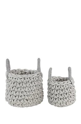Gray Fabric Coastal Storage Basket with Handles - Set of 2