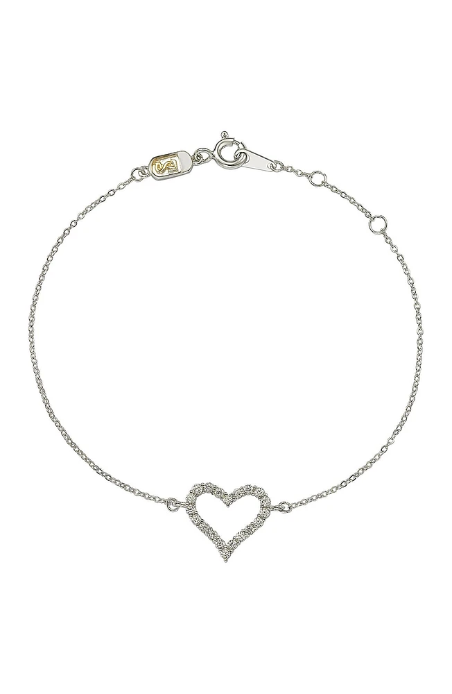 14K White Gold Pave Diamond Open Heart Bracelet - 0.24 ctw