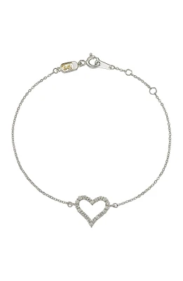 14K White Gold Pave Diamond Open Heart Bracelet - 0.24 ctw