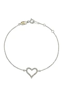 14K White Gold Pave Diamond Open Heart Bracelet - 0.24 ctw