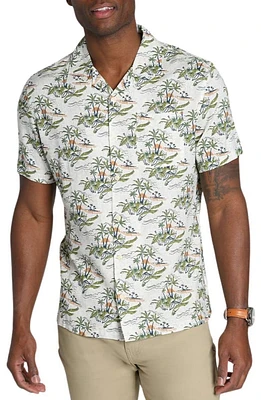 Tropical Print Short Sleeve Linen & Cotton Button-Up Shirt