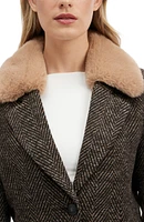 Faux Fur Collar Single Button Bouclé Blazer