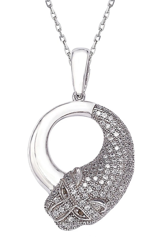 Sterling Silver CZ Panther Pendant Necklace