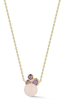 14K Gold Rose Quartz & Amethyst Pendant Necklace