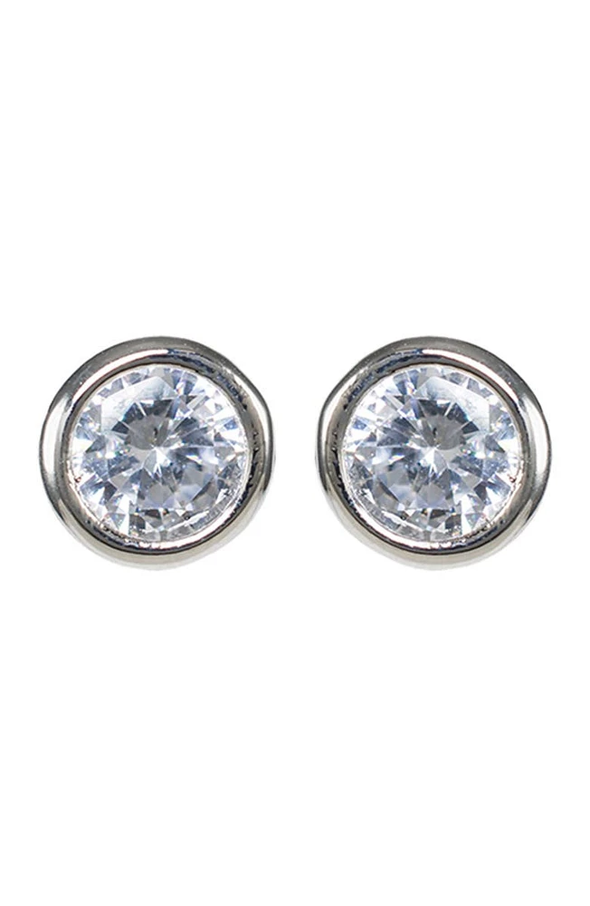 Bezel Cubic Zirconia Stud Earrings