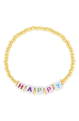 14K Yellow Gold Vermeil Happy Beaded Stretch Bracelet