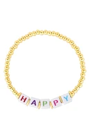 14K Yellow Gold Vermeil Happy Beaded Stretch Bracelet