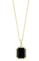14K Gold Diamond Frame Onyx Pendant Necklace