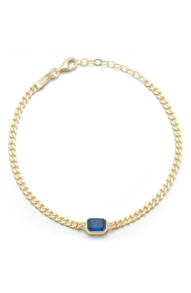 14K Gold Vermeil Curb Link CZ Solitaire Bracelet