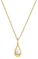 14K Yellow Gold 4.5mm Freshwater Pearl & Diamond Teardrop Pendant Necklace - 0.02ct.