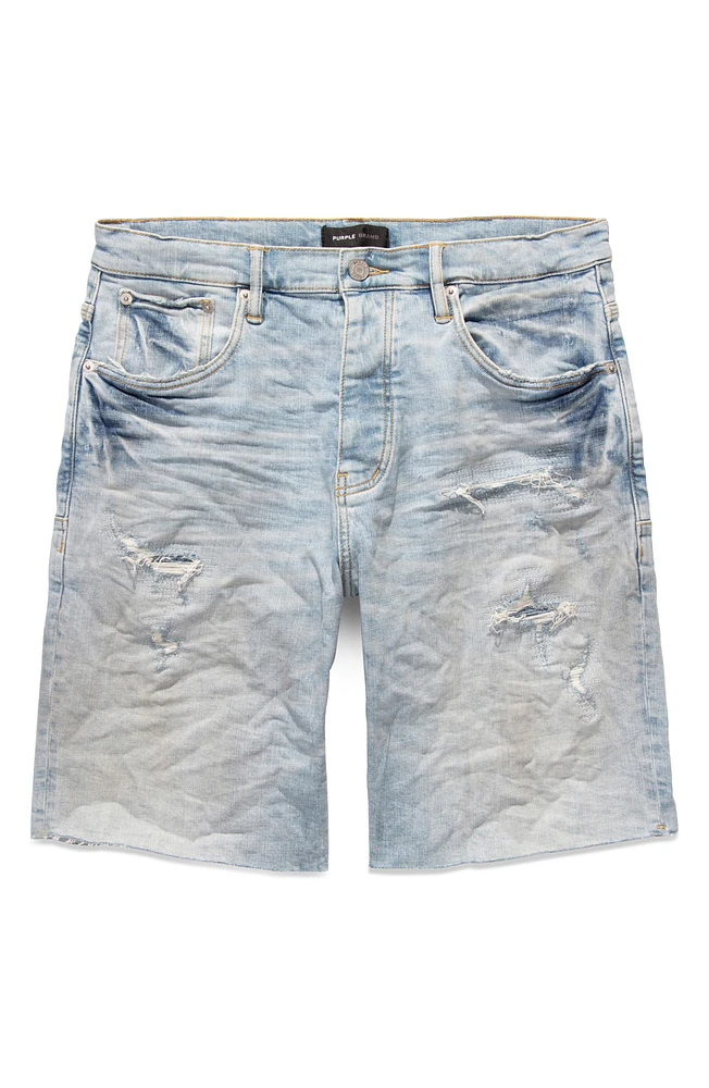 Rip & Repair Raw Edge Denim Shorts with Quilted Pockets