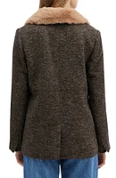 Faux Fur Collar Single Button Bouclé Blazer