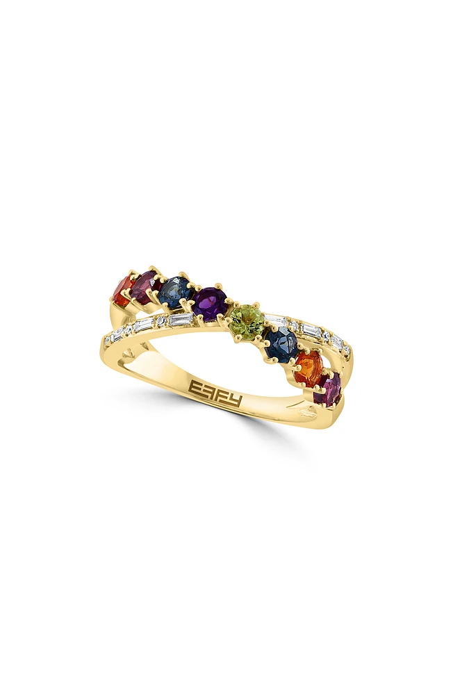 14K Yellow Gold Semiprecious Stone & Diamond Crossover Ring - 0.10ct.