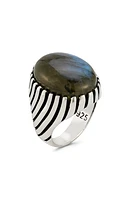 Men's Oxidized Sterling Silver Labradorite Ring