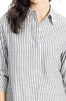 Stripe Oversize Long Sleeve Button-Up Tunic