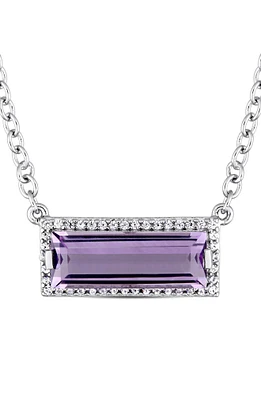 Sterling Silver Baguette Amethyst & Diamond Necklace