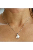 Sterling Silver Cultured Freshwater Pearl Halo Pendant Necklace