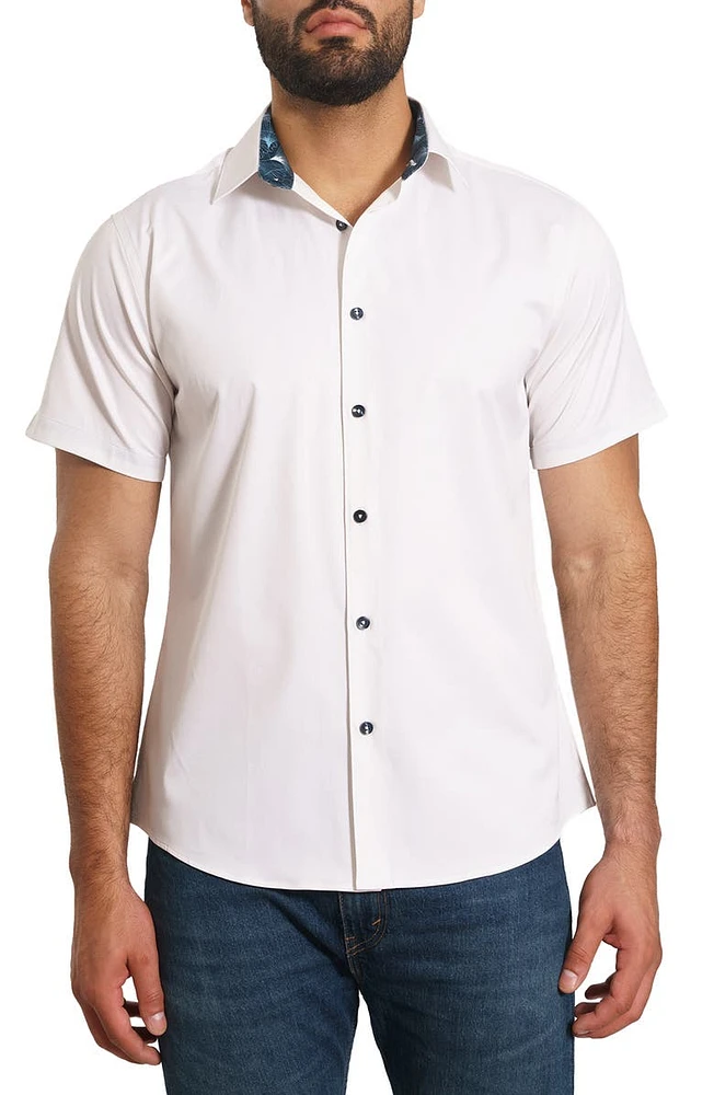 Trim Fit Solid Cotton Short Sleeve Button-Up Shirt