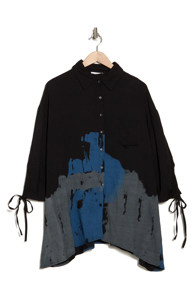 Printed Button-Up Tunic Shirt