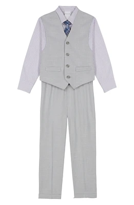 Kids' Stripe Button-Up Shirt, Slub Tick Vest, Tie & Pants Set
