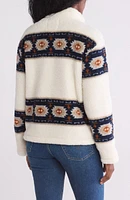 Geo Print Faux Fur Zip Jacket