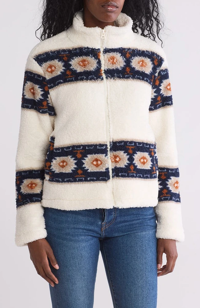 Geo Print Faux Fur Zip Jacket