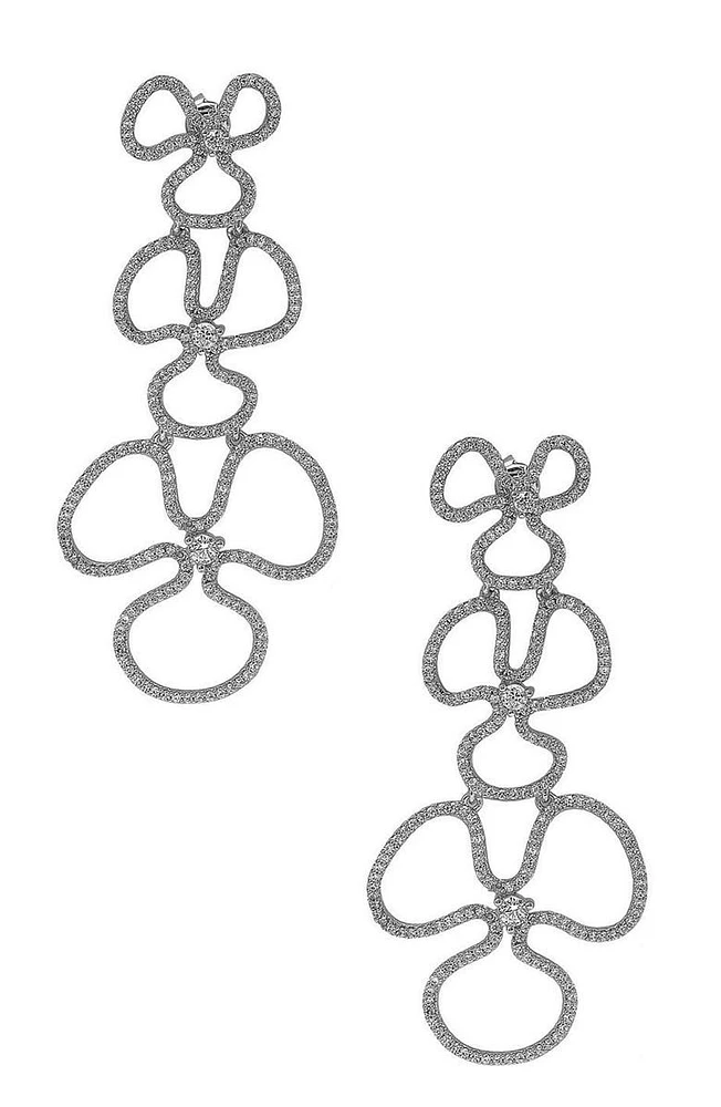 Sterling Silver CZ Flower Drop Dangle Earrings